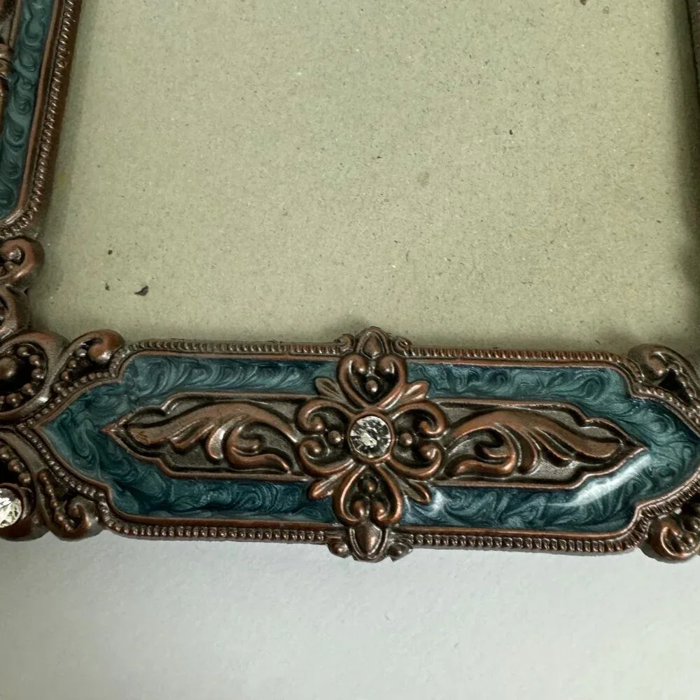 Vintage Picture Frame Metal Enamel Stones Ornament